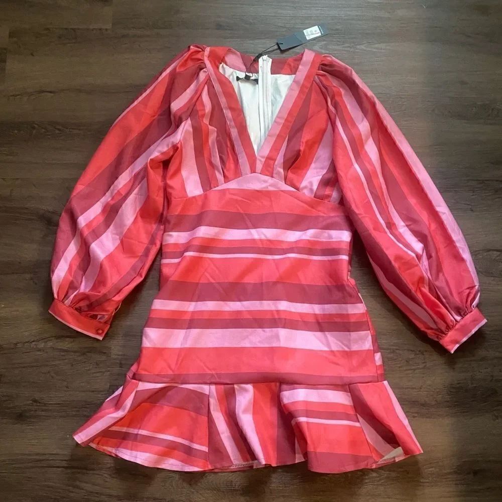 NWT BEULAH Pink Striped Ruffle Dress